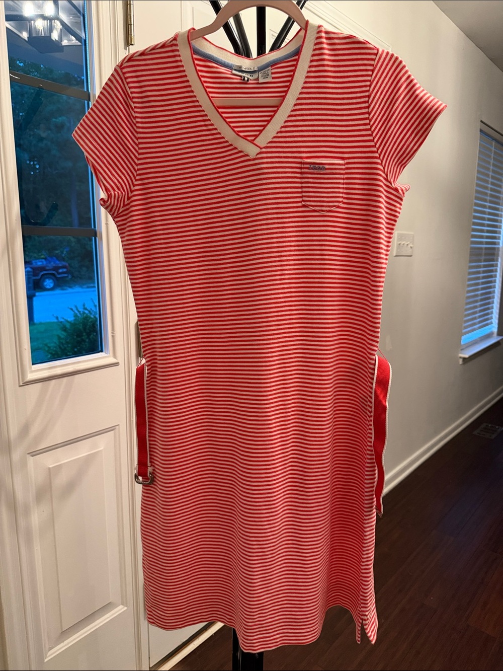 Izod  Orange and White Striped V‑Neck Dress
